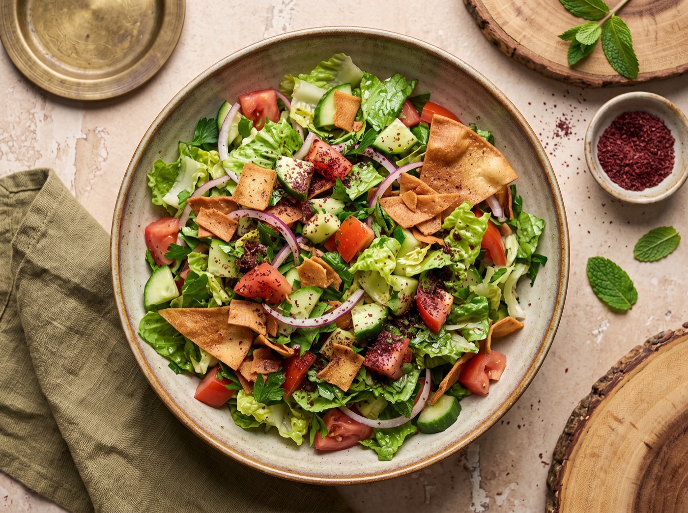 Fattoush, Levantine Bread Salad with Sumac