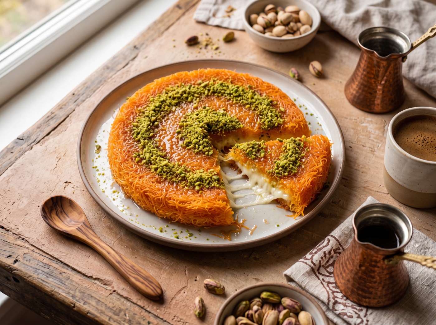 Knafeh Nabulsiyeh, Sweet Cheese Pastry Soaked in Fragrant Syrup