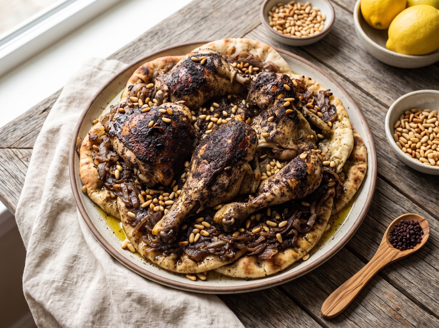 Musakhan, Sumac Roasted Chicken with Onions and Taboon Bread