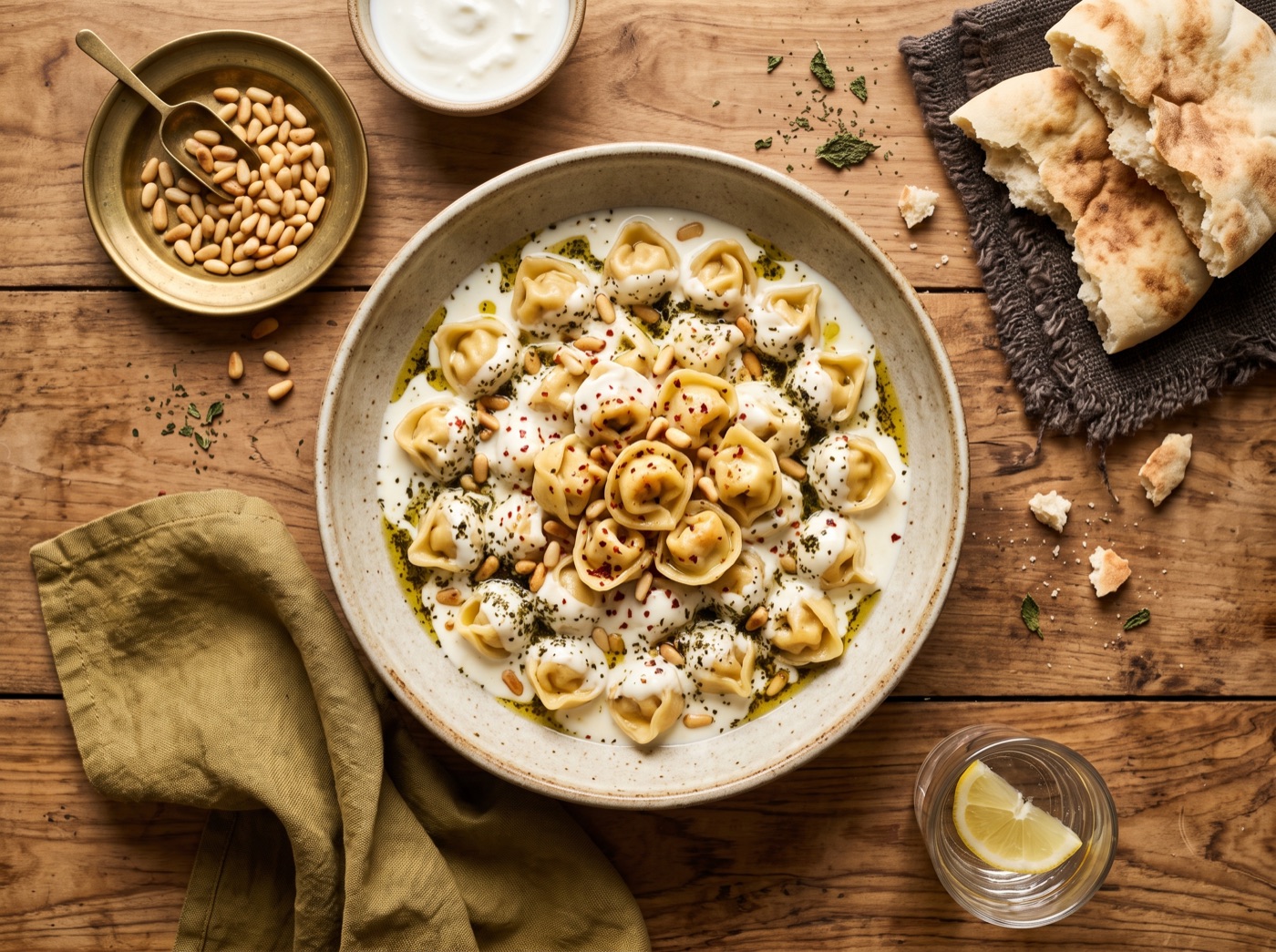 Shish Barak, Meat Dumplings Simmered in Warm Garlicky Yogurt